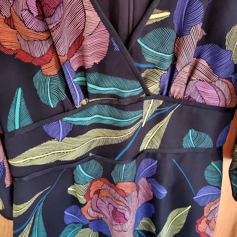 Trina Turk Black Midi Dress with Colorful Floral Design - Picture 2 of 8